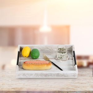 Retro White Solid Wood Serving <b>Tray</b> 12x16 Inch For Hotel Coffee <b>Tea</b> Service - Product Image 4
