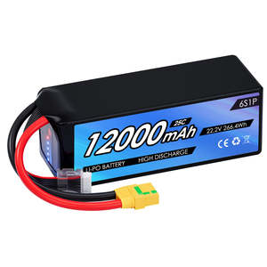 Batterie de drone UAV 22,2 V 12000 mAh 6S 25C LCO Lithium Polymer pour jouets de camion RC, jouets de voiture, drone FPV léger multi-axes - Product Image 2