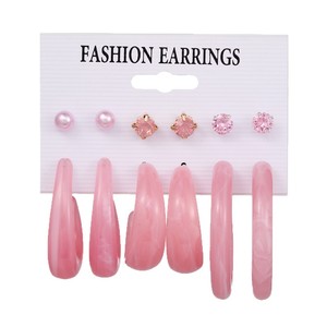 Pink Heart Earrings 6 Pair Stud <b>Set</b> Imitation <b>Pearl</b> Rhinestone Women Summer Party Fashion <b>Jewelry</b> - Product Image 5