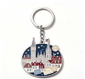 <b>Custom</b> Logo Metal Enamel Castle <b>Keychain</b> Round Alloy Coin Holder Souvenir Gift for Travel Promotion - Product Image 4