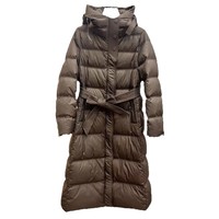 Nouvelle veste longue ajustée pour femme, collection automne/hiver, avec capuche, ceinture cintrée, en fibre de polyester et duvet de canard blanc, pour l'export.