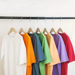 T-shirt décontracté multicolore doux de couleur unie pour hommes, épaules tombantes, col rond, uni, Camiseta Hombre, Camisetas Oversize