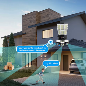 Caméra de sécurité sans fil extérieure IP 4Mp HD 3 objectifs Wifi/4G <span class=keywords><strong>avec</strong></span> panneau solaire 16000mAh et lampadaire LED 360 180W - Product Image 6