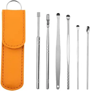 Tiges cure-oreille en acier inoxydable, 6 pièces, dissolvant de cérumen, Curette