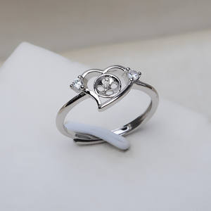 Anneau ouvert et fermé en forme de cœur en argent S925, accessoire de bricolage avec support creux réglable pour 6 à 8 perles, anneaux en cristal 3324 - Product Image 2