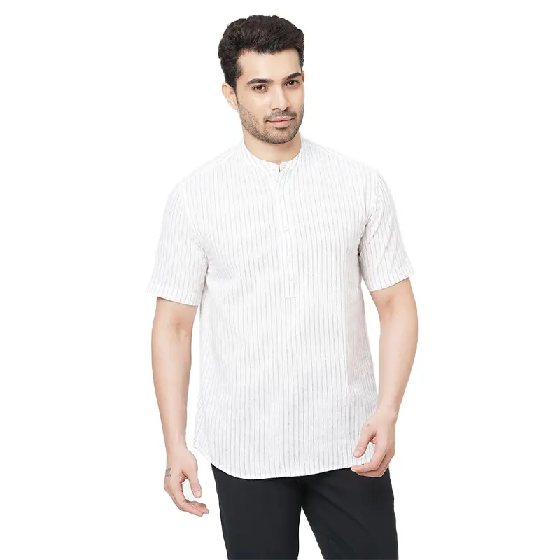 Custom Wholesale White Men Short Sleeve Casual Dress Shirts Cotton Linen