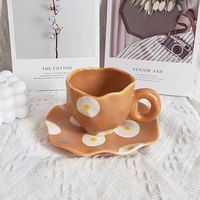 Baru Datang Tidak Teratur Dilukis Tangan Bunga Sore Cangkir Kopi Teh dengan Piring Ins Cahaya Mewah Buatan Tangan Keramik Cangkir Kopi Set