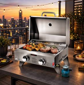 Griglia BBQ Portatile a Gas Propano in Acciaio Inox, Affumicatore ad Alta Temperatura, Cucina da Esterno a 2 Bruciatori, Griglia a Gas Portatile da Campeggio - Product Image 1