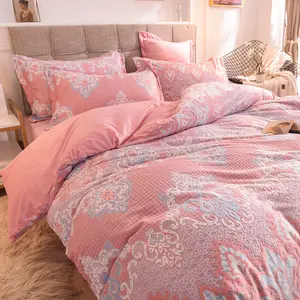 Winter thick coral flannel 3d carved velvet crystal fleece comforter velvet sheet bedding four-piece sets