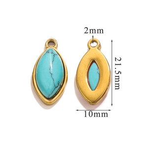 Pendentif en forme de marquise en acier inoxydable plaqué or PVD pour la fabrication de bijoux |   Œil de tigre, obsidienne, agate, turquoise - Product Image 4