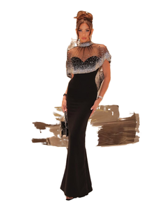 Robe de soirée sirène noire de luxe personnalisée avec cape transparente en diamant étincelant robe de soirée formelle élégante par les fabricants de robes - Product Image 2