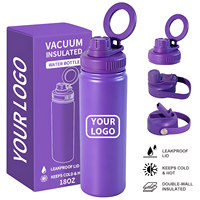 Bouteille isotherme à double paroi facile à nettoyer, 18 oz, avec couvercle à bec verseur en acier inoxydable et support pour téléphone, OEM
