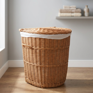 HOT SELLER Handmade High Quality Dirty Cloth Basket Straw Semicircle <b>Laundry</b> Basket <b>Hamper</b> <b>with</b> <b>Lid</b> From Vietnam - Product Image 1