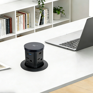 Enchufe de Mesa Inteligente para el Hogar, Material ABS, con Carga Rápida USB y Cargador Inalámbrico de 15W, Enchufe Emergente Neumático para Cocina - Product Image 1