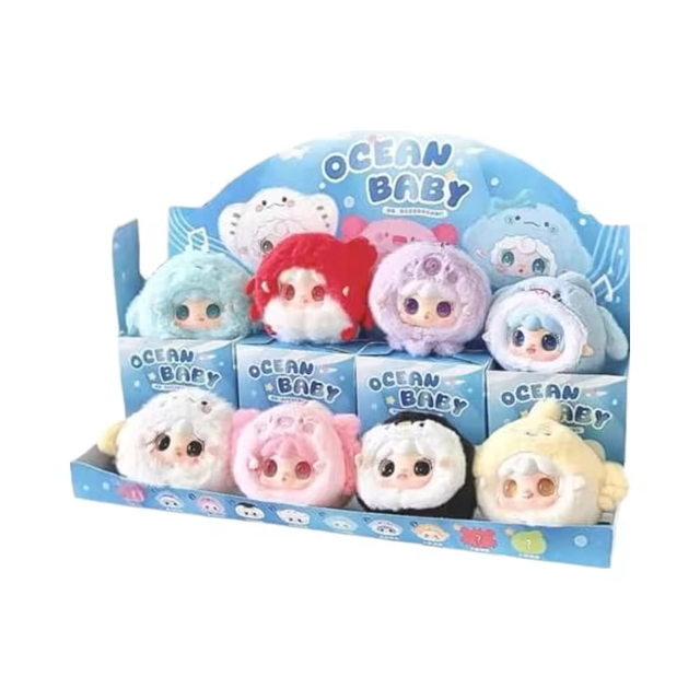 Wholesale 100% Original 8PCS/Box V6 Yooki Ocean Baby Series Kawaii Blind Box 10cm 1/12 Scale PVC Plush Hanging Keychain
