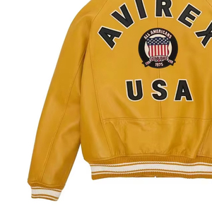 Chaquetas de hombre Avirex de cuero genuino con piel de cordero francesa y solapa de piel de oveja chaqueta universitaria para hombre - Product Image 3