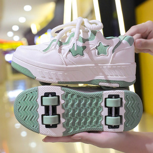 รองเท้าสนีกเกอร์แพลตฟอร์มหัวกลมสีผสมตาข่ายระบายอากาศพื้นรองเท้ากลางพื้นรองเท้ายาง EVA รองเท้าลำลองแบบผูกเชือกใส่ได้ทุกฤดู - Product Image 4