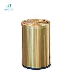 Venta directa de fábrica Cubo de basura de acero inoxidable con tapa Cubo de basura de pintura en aerosol dorado Cubo de basura de doble capa - Product Image 1
