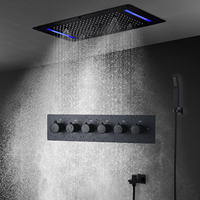 Ensemble de douche LED RGB noir mat avec mitigeur thermostatique et jets SPA