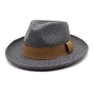 Autumn Fall Winter 2021 New Shape High Quality Luxury Faux Wool Felt Wide Brim Fedora <b>Hat</b> Men - Product Image 4