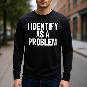 Camiseta de manga larga con estampado de humo en la cara, con la frase: “Me identifico como un problema” - Product Image 3