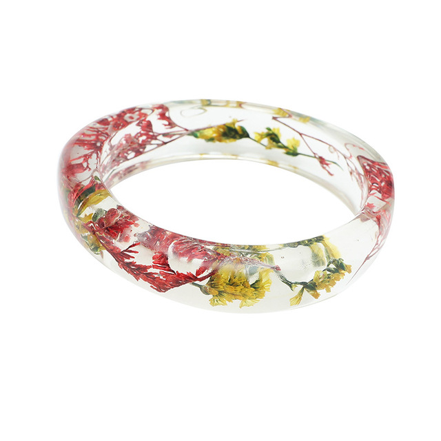 Fashion Beautiful Flowers Jewelry Real Dry Flower Transparent Resin Bracelet Bangle Gift for Girlfriend Mother