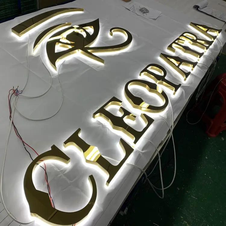Logotipo de la marca 3D LED letrero de letras iluminadas letreros de puerta de oficina letrero interior de letras de metal dorado con luz para tienda