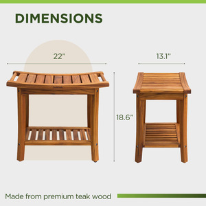 Tabouret de salle de bain en bambou Mu Dangjia, à deux niveaux, avec rangement, antidérapant, couleur bois naturel - Product Image 3