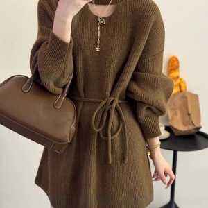 Suéter suelto de punto LARGO DE Color sólido de estilo coreano con diseño Cauchy de Otoño e Invierno para mujer - Product Image 3