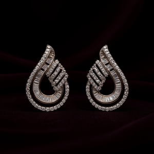 Orecchini in Oro Bianco con Diamanti Taglio Baguette Colore D Naturali Gioielli di Lusso da Sposa per Donna - Product Image 2