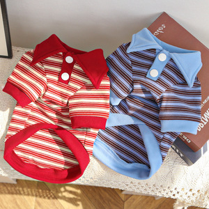 Polo Striped Fleece Sweater <b>For</b> <b>Cats</b> And Dogs Winter Pet <b>Clothes</b> Red Blue Brown Stripes Short Sleeve Pet Apparel - Product Image 1