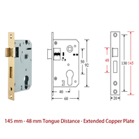 Petite serrure de porte intérieure 50 mm, corps en cuivre, espacement de la languette 48 mm, 145 mm, poignée de tiroir, quincaillerie de meuble
