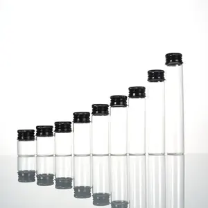 Ru Star Home Decor 22mm de diámetro Botella de vidrio de deseo de borosilicato transparente con tapa de aluminio negro