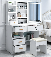 Ensemble de commode de chambre à coucher moderne de style italien, table de maquillage avec miroir éclairé et rangement en bois