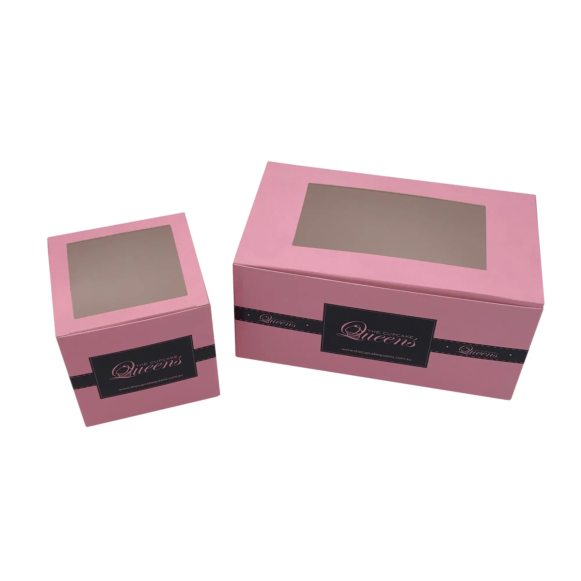 Imballaggio riciclabile su ordinazione della scatola di pasticceria dei cupcake del biscotto del forno rosa della carta patinata con la finestra dell'animale domestico