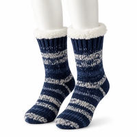 Chaussettes d'hiver douillettes pour la maison, épaisses, tricotées, rayées, avec doublure en polaire Sherpa, antidérapantes, type pantoufles