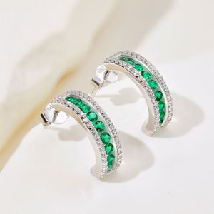 Dylam Luxurious 925 Sterling Silver Rhodium Plated Eternity <b>Emerald</b> Green 5A Cubic Zirconia Hoop <b>Stud</b> Earrings for Women Jewelry - Product Image 6