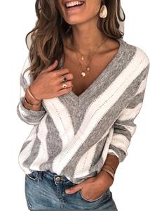 Donne di stile caldo allentato Con Scollo A V a maniche lunghe maglione lavorato a maglia donna top - Product Image 2