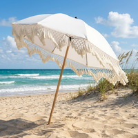 Parasol de plage à poteau en fer avec pompon torsadé et tissu en polyester imprimé sur mesure pour jardins et patios