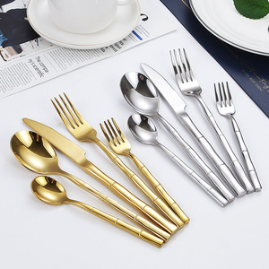 Couteau à steak en acier inoxydable 304 de haute qualité, <span class=keywords><strong>manche</strong></span> créatif en forme de <span class=keywords><strong>bambou</strong></span>, ensemble de <span class=keywords><strong>couverts</strong></span> fourchette et cuillère pour restaurant et hôtel - Product Image 2