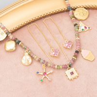 MF19 Lot de 6 pièces en gros, accessoires de bijoux faits à la main en cuivre plaqué or rhodié 18 carats avec zircons, pour la fabrication de pendentifs et de colliers DIY