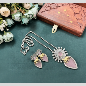 Two Tone <b>Silver</b> Plated Zinc Alloy <b>Long</b> Necklace and <b>Earring</b> Set for Women and Girls Wedding Bridal Ethnic Wear - Product Image 3