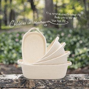 Rectangle Woven Eco-Friendly Cotton <b>Rope</b> Precision-Made Lightweight Gift <b>Storage</b> <b>Basket</b> Handles Home Decor Nursery Organizer - Product Image 2
