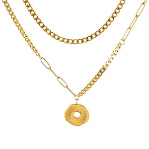 ZOGXIN <b>Gold</b> Plated Titanium Steel Double Layer Necklace With <b>Disc</b> Pendant For Women Fashion Jewelry - Product Image 5