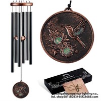 Carillon éolien musical en aluminium ajouré, style vallonnée, noir, 32 pouces, décoration d'intérieur pour patio et jardin, style américain, boîte noire