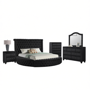 Set Camera da Letto Hazel King 5 Pezzi, Letto King Size in Tessuto Trapuntato, Stile Contemporaneo Moderno, Colore Nero - Product Image 1