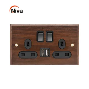 Wood panel 16a Electric Power UK US Home Hotel Electrical Wall Light Switch Socket With Indicator