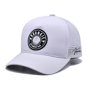 Bsci Oem Custom 5 Panel Rubber Pvc Logo Touw Baseballpet, Waterdichte UV-Bestendige Laser Gesneden Gat Geperforeerde Sport Vader Hoed