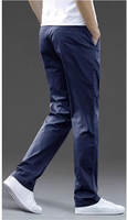 Pantalon décontracté droit léger en coton pour homme avec braguette zippée, taille mi-haute, lavable en machine