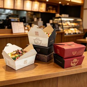Custom Printed Disposable Ivory Board Folders Takeaway <b>Greaseproof</b> Food Container for Fried Chicken Burger Restaurant Packaging - Product Image 4